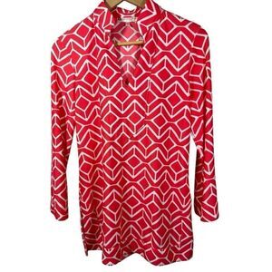 JUDE CONNALLY Women's Diamond Geometric Print Tunic Blouse Orange Size Small